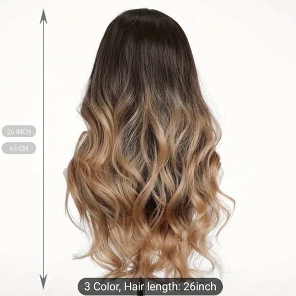 26 Inch Synthetic Women's Wig Brown Long Wavy Hair With Highlight Elegant Sassy - Picture 4 of 5